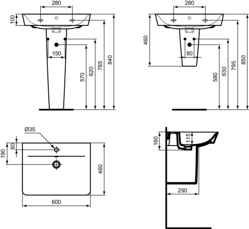 Ideal Standard Connect Air Cube 60x46 cm mosdó, fehér E074201