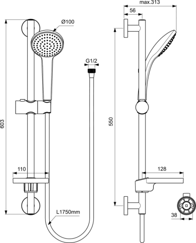 Ideal Standard Idealrain M1 rudas zuhanyszett, króm B9412AA