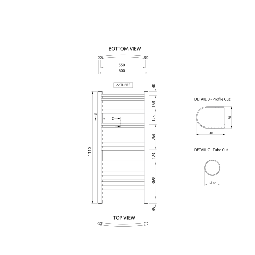 Sapho AQUALINE ALYA 600x1110 mm íves fürdőszobai radiátor, króm LLC202