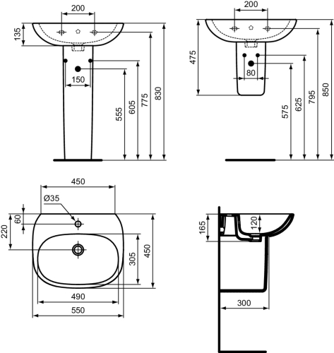 Ideal Standard Tesi 55x45 xm mosdó T352301