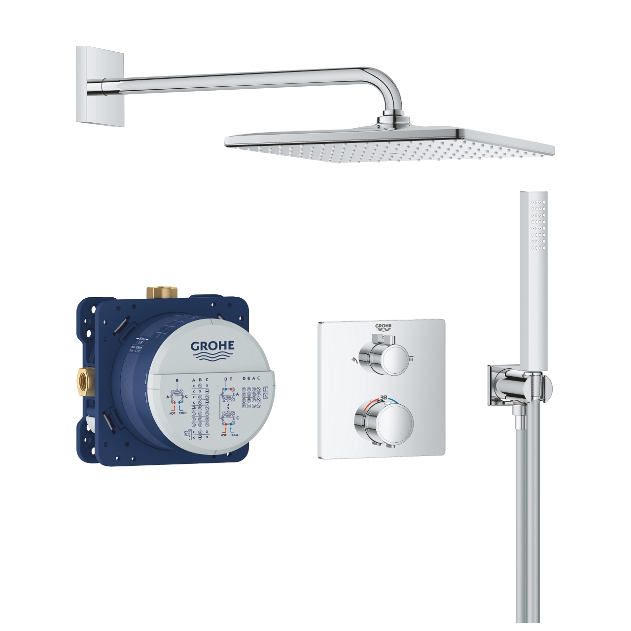 Grohe Precision Thermostat falsík alatti zuhanyrendszer Vitalio Rain Mono 310 Cube fejzuhannyal 34881000
