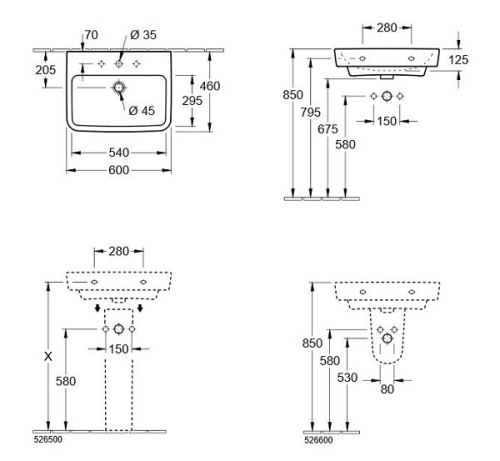 Villeroy & Boch O.novo 60x46 cm mosdó 4A416001