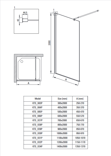 Deante Kerria Plus Walk-In 140 zuhanyfal, fekete KTS_N34P
