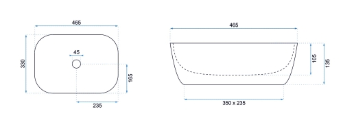 Rea Belinda Slim 46,5x33 cm pultra ültethető mosdó, fehér REA-U6521