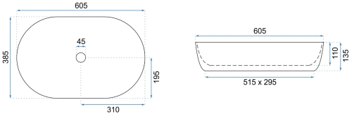 Rea Rich 60,5x38,5 cm pultra ültethető mosdó, fekete/arany REA-U9600