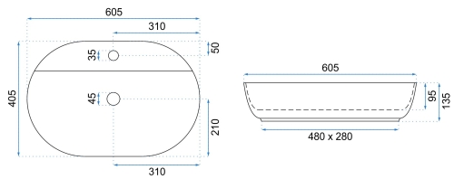 Rea Aura 60,5x40,5 cm pultra ültethető mosdó, fehér REA-U7900