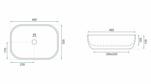 Rea Livia 46,5x33,5 cm pultra ültethető mosdó, szürke REA-U3801