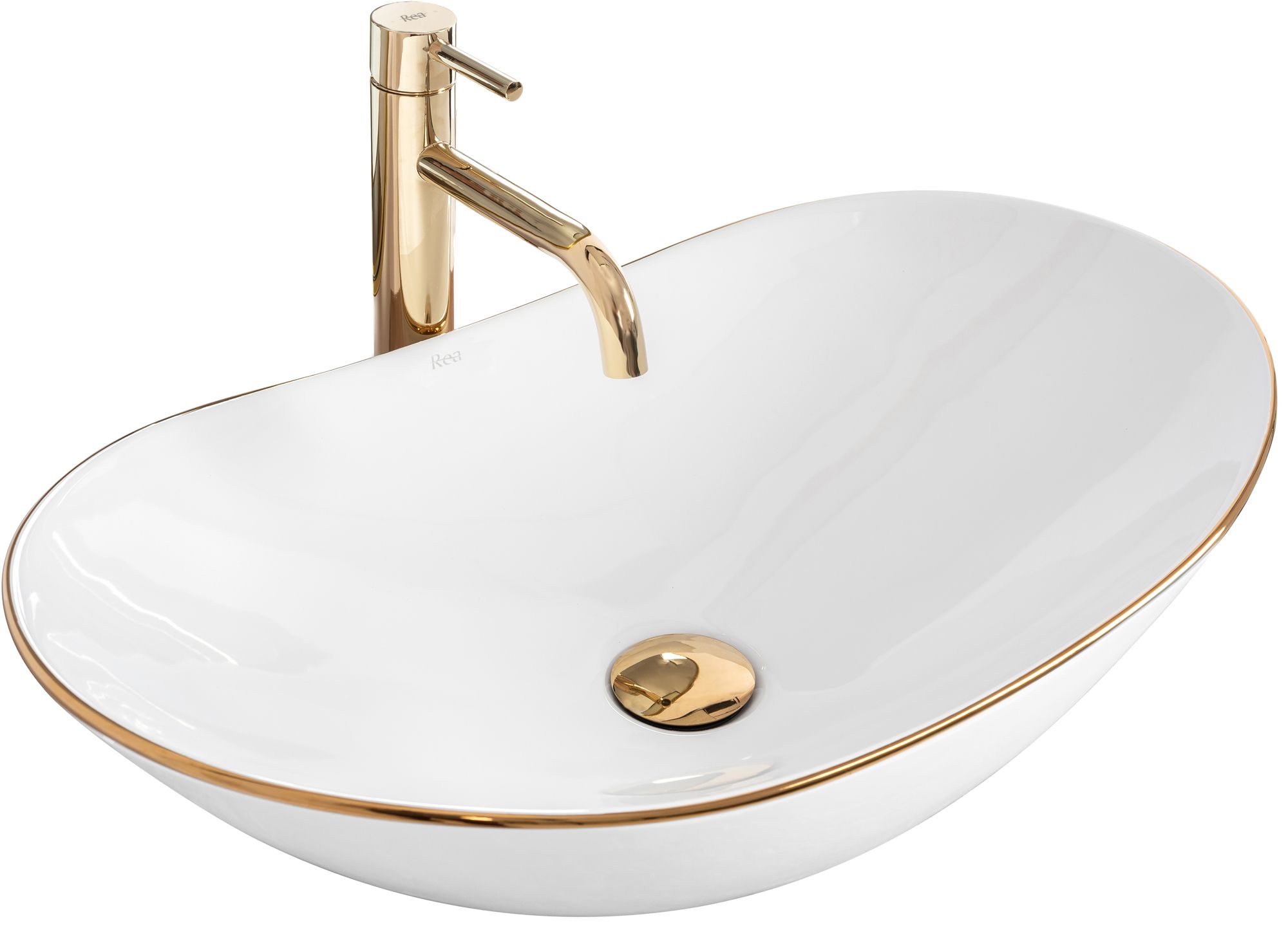 Rea Royal 62,5x36 cm pultra ültethető mosdó, fehér/arany REA-U8570