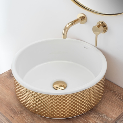 Rea Helen 42 cm pultra ültethető mosdó, fehér/arany REA-U6978