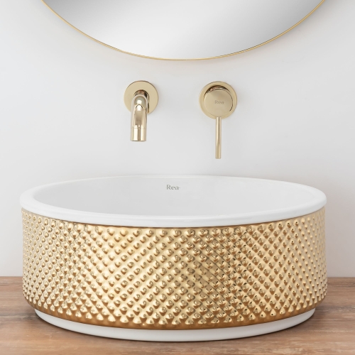 Rea Helen 42 cm pultra ültethető mosdó, fehér/arany REA-U6978