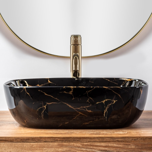 Rea Belinda Marble 46,5x33 cm pultra ültethető mosdó, fekete REA-U8907