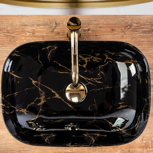 Rea Belinda Marble 46,5x33 cm pultra ültethető mosdó, fekete REA-U8907