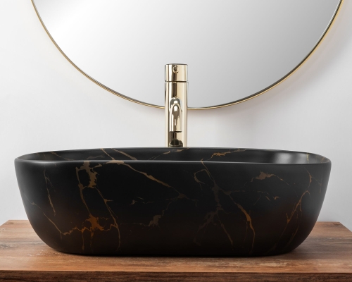 Rea Belinda Marble 46,5x33,5 cm pultra ültethető mosdó, matt fekete REA-U8908