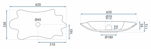 Rea Sea 62x33 cm pultra ültethető mosdó, fekete/arany REA-U3402