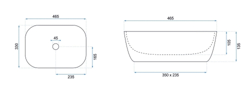 Rea Belinda Wave 46,5x33 cm pultra ültethető mosdó, fehér/arany REA-U8472