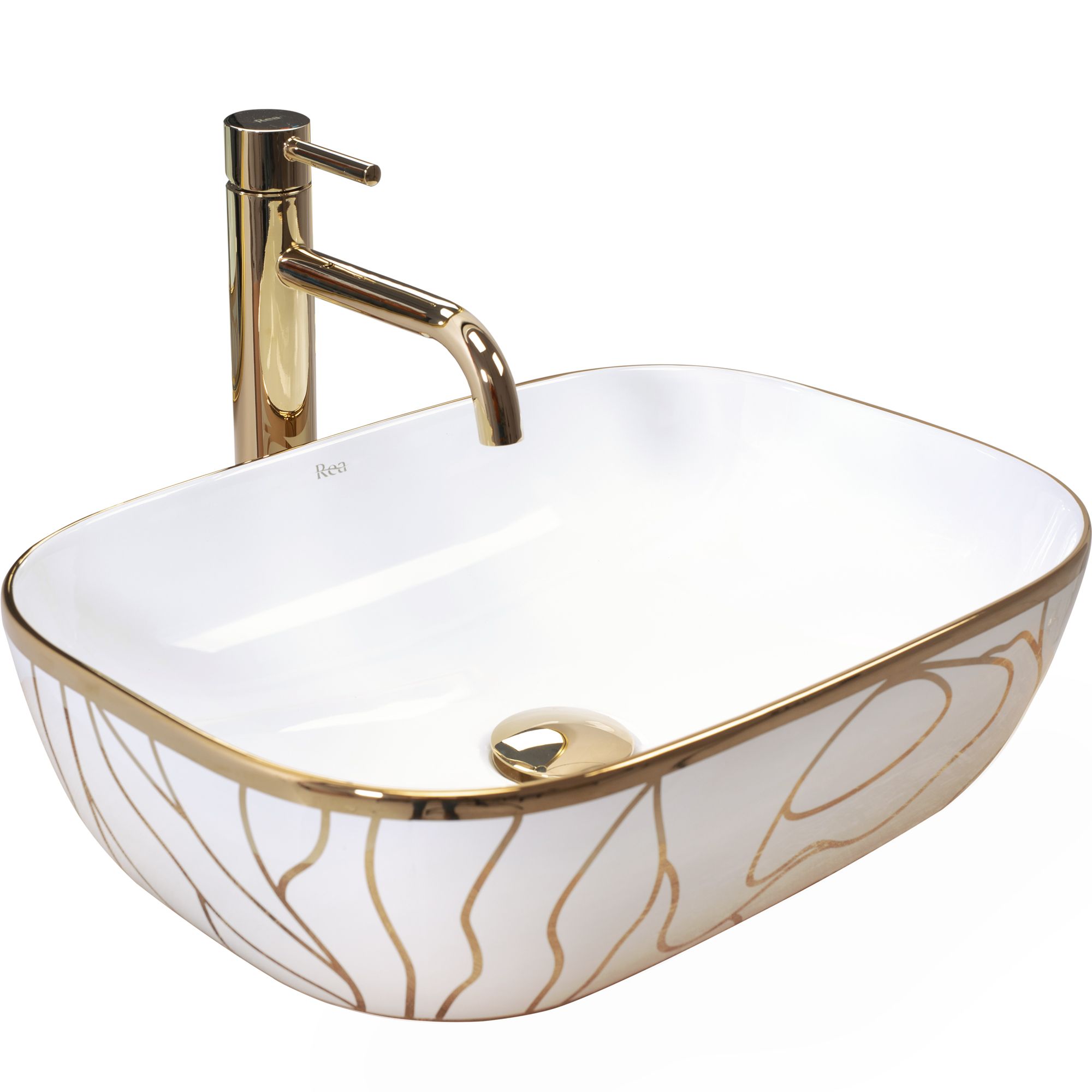 Rea Belinda Wave 46,5x33 cm pultra ültethető mosdó, fehér/arany REA-U8472