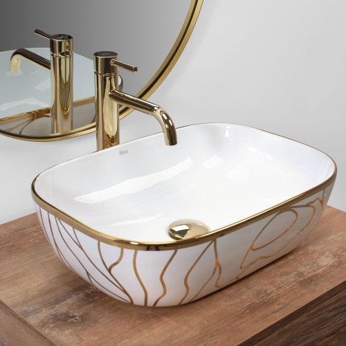 Rea Belinda Wave 46,5x33 cm pultra ültethető mosdó, fehér/arany REA-U8472
