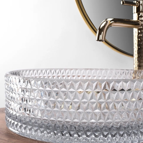 Rea Cristal 35,5 cm pultra ültethető üvegmosdó, átlátszó REA-U9670