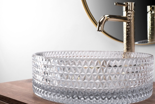Rea Cristal 35,5 cm pultra ültethető üvegmosdó, átlátszó REA-U9670