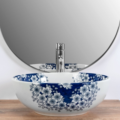 Rea Fiori 41 cm pultra ültethető mosdó, fehér/kék REA-U6520
