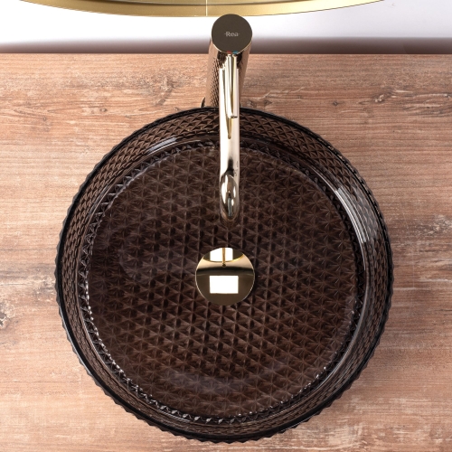 Rea Cristal 35,5 cm pultra ültethető üvegmosdó, fekete REA-U9671