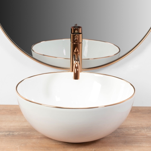 Rea Stella 36 cm pultra ültethető mosdó, fehér/rose gold REA-U7444