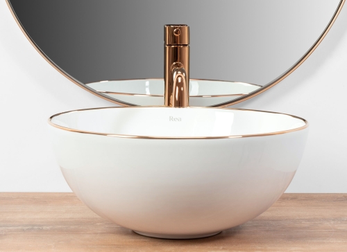 Rea Stella 36 cm pultra ültethető mosdó, fehér/rose gold REA-U7444