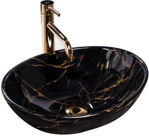 Rea Sofia Marble 41x34,5 cm pultra ültethető mosdó, fekete REA-U5611