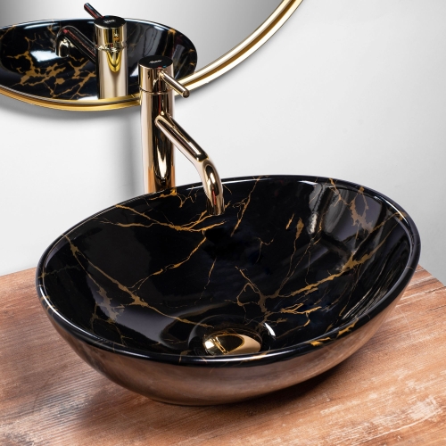 Rea Sofia Marble 41x34,5 cm pultra ültethető mosdó, fekete REA-U5611