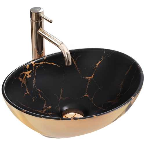 Rea Sofia Marble 41x34,5 cm pultra ültethető mosdó, matt fekete/arany REA-U8012