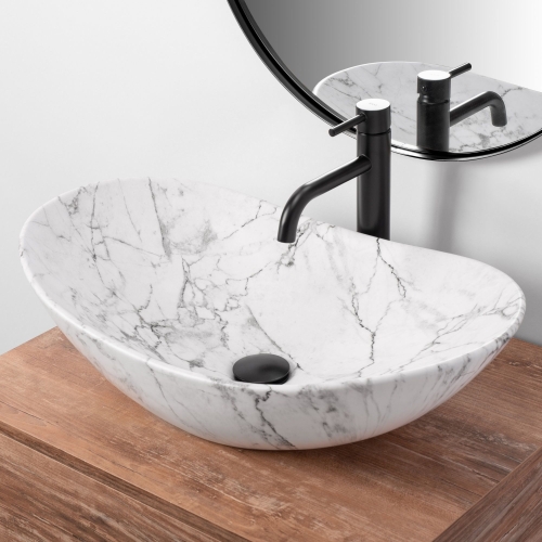 Rea Royal Marble 60,5x36 cm pultra ültethető mosdó, matt fehér REA-U8010