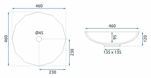 Rea Artic 46 cm pultra ültethető üvegmosdó, fekete REA-U5068