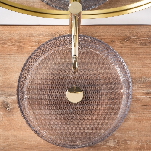 Rea Cristal 39 cm pultra ültethető üvegmosdó, szürke REA-U8880