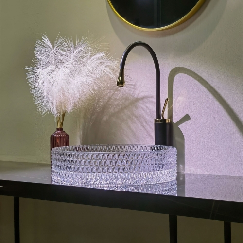 Rea Cristal 39 cm pultra ültethető üvegmosdó, átlátszó REA-U8881