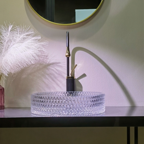 Rea Cristal 39 cm pultra ültethető üvegmosdó, átlátszó REA-U8881