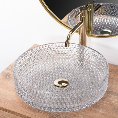 Rea Cristal 39 cm pultra ültethető üvegmosdó, átlátszó REA-U8881