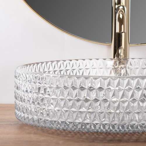 Rea Cristal 39 cm pultra ültethető üvegmosdó, átlátszó REA-U8881