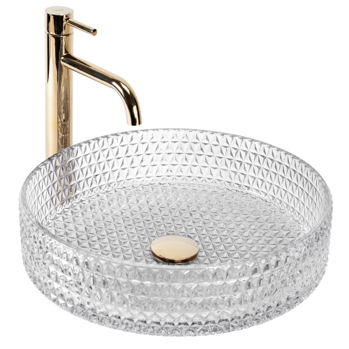 Rea Cristal 39 cm pultra ültethető üvegmosdó, átlátszó REA-U8881