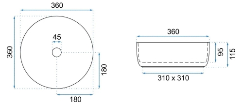 Rea Sami 36 cm pultra ültethető mosdó, fehér/ezüst REA-U3304