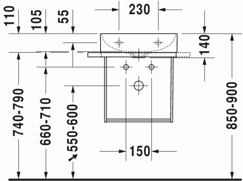 Duravit DuraSquare 45x35 cm bútorral alápépíthető kézmosó 0732450041