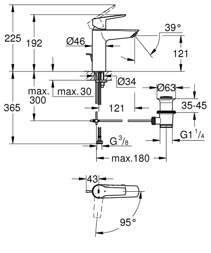 Grohe Start egykaros mosdócsaptelep M-es méret Cool Start-os, matt fekete 235522432