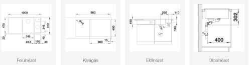 BLANCO AXIA III 6 S gránit mosogató üveg vágólap, rozsdamentes multifunkciós tál, InFino távműködtető balos, palaszürke 524654
