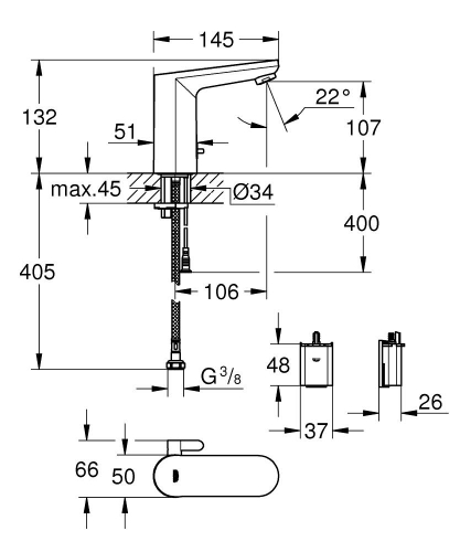 Grohe Get E mosdó csaptelep infravörös elektronikával, elemes, matt fekete 363662432