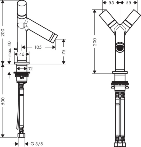 Hansgrohe AXOR Starck kétkaros mosdócsaptelep automata lefolyó-garnitúrával, szálcsiszolt fekete króm 10030340