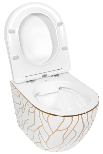 Rea Carlos Wave perem nélküli fali wc, fehér/arany REA-C8767