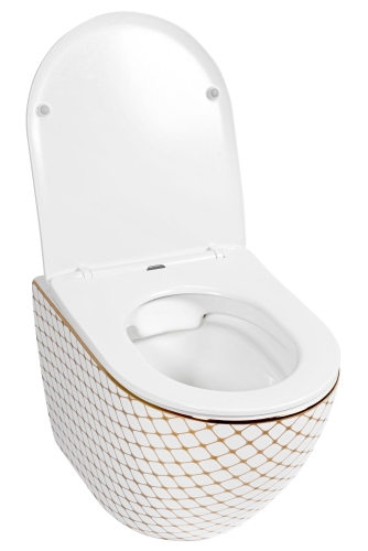 Rea Carlos Diamond perem nélküli fali wc, fehér/arany REA-C5100