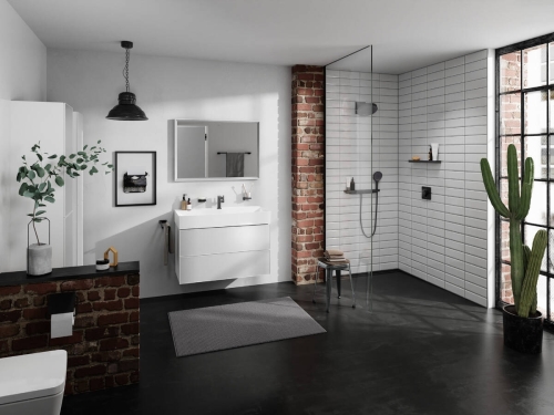 Hansgrohe Rainfinity 500 fali kimenet integrált polccal, bal oldali zuhanytartóval, matt fekete 26843670