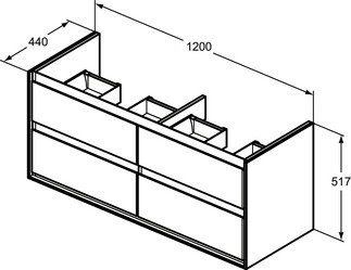 Ideal Standard Connect Air 120 cm fali mosdótartó szekrény 4 fiókkal, világosszürke fa E0822PS