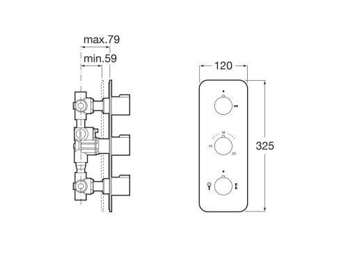 Roca Puzzle 3 utas falsík alatti termosztatikus csaptelep, króm A5A2778C00