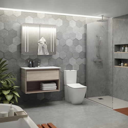 Ideal Standard Connect Air 80 cm fali mosdótartó szekrény nyitott polccal, világosbarna fa E0827UK
